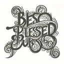 blessed in cursive bubble writing with sunset tattoo design idea