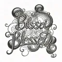 blessed in cursive bubble writing with sunset tattoo design idea