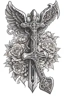 motorcycle, Thor's hammer, Nordic cross, angel, carnation flowers tattoo design idea