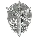 St. Michael's sword with a lotus flower blooming tattoo design idea