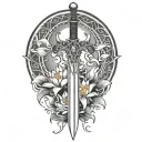 St. Michael's sword with a lotus flower blooming tattoo design idea