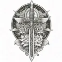 St. Michael's sword with a lotus flower blooming tattoo design idea