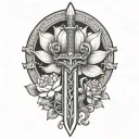 St. Michael's sword with a lotus flower blooming tattoo design idea
