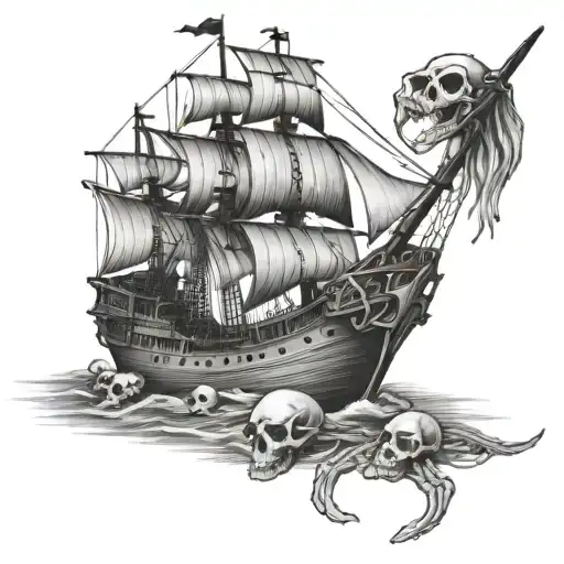 pirate ship and skeletons tattoo design idea