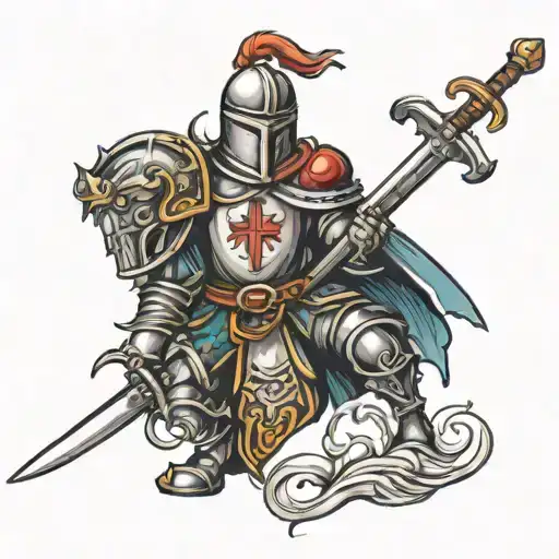 crusader knight holding sword tattoo design idea