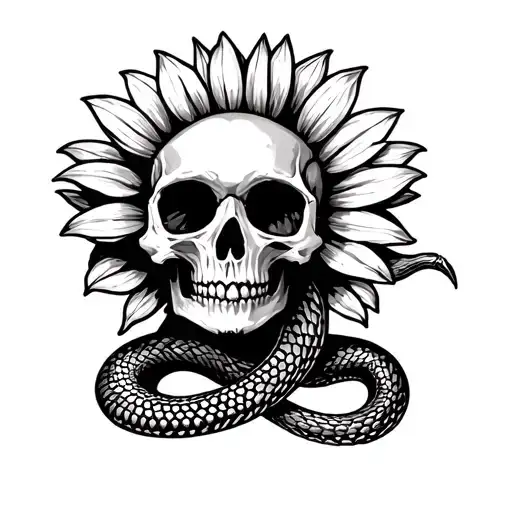 skeleton sunflower skull snake tattoo design idea