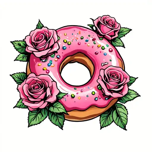 donut and roses tattoo design idea
