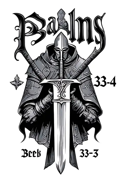 "Psalms 33-4" Knights Templar knight with a sword tattoo design idea