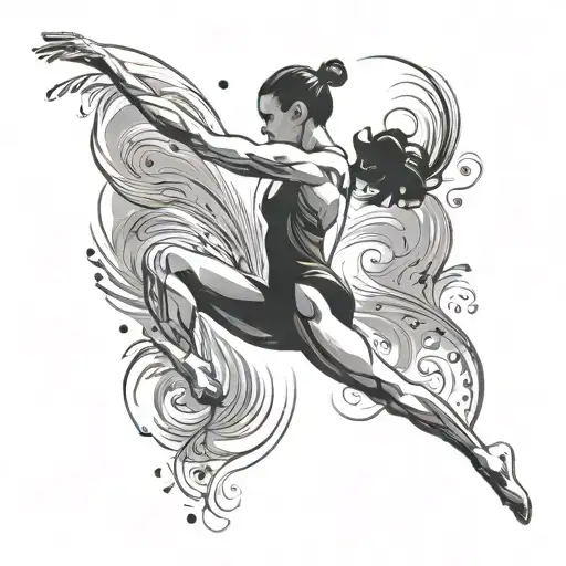 An elegant silhouette of a gymnast in mid-air during a routine tattoo design idea