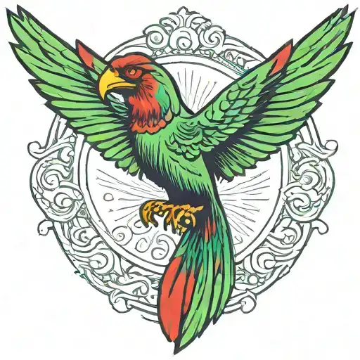 the bird has green and red feathers tattoo design idea