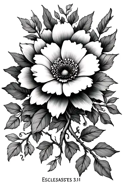 September birth flower with vines, Ecclesiastes 3:11 down the middle tattoo design idea