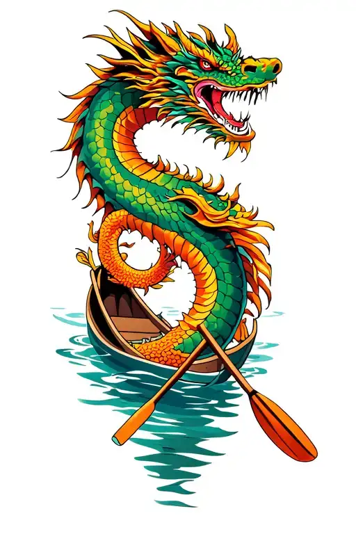 dragon boat paddling tattoo design idea