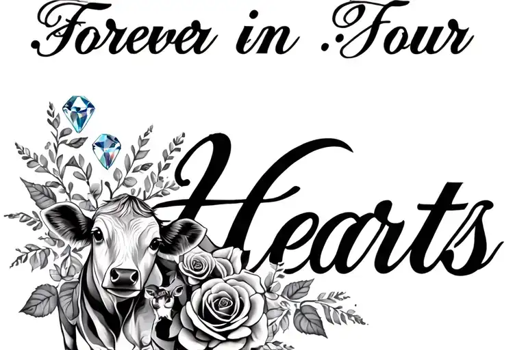 "Forever in our Hearts "  " diamonds and roses cow and baby cow  tattoo design idea