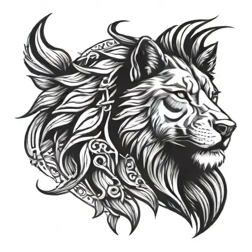 Half Wolf Half Lion tattoo design idea