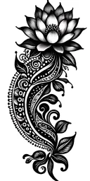 dot work and mandala design incorporating lotus flower with swirls and paisley patterns tattoo design idea