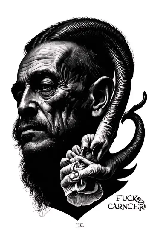 "Fuck cancer " in memory of dad capricorn,  tattoo design idea