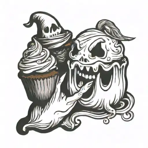 ghost holding a pumpkin cupcake tattoo design idea