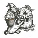 ghost holding a pumpkin cupcake tattoo design idea