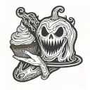 ghost holding a pumpkin cupcake tattoo design idea
