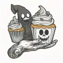 ghost holding a pumpkin cupcake tattoo design idea