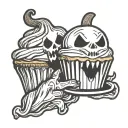ghost holding a pumpkin cupcake tattoo design idea