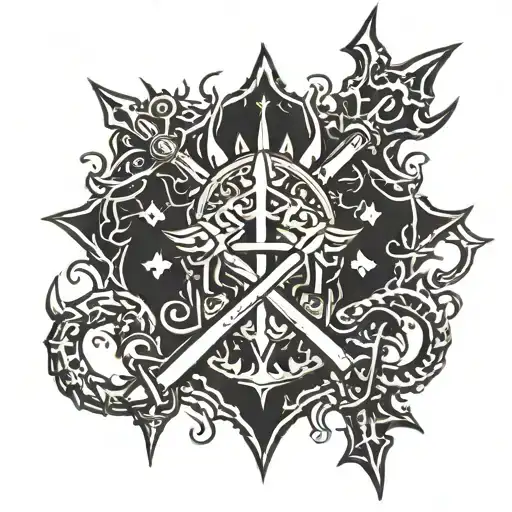 the word "womanking", the spikes of a gold trident and 3 bloody claw marks tattoo design idea