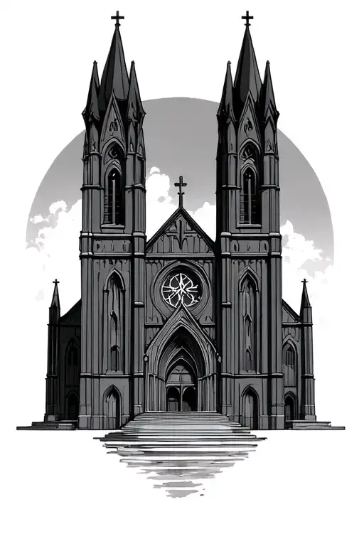 catholic cathedral surrounded by dark tattoo design idea