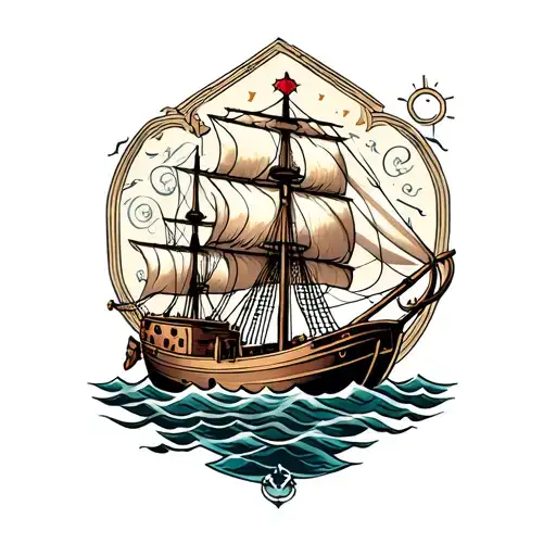 traditional flash sheet anchors sailing boat floating tattoo design idea