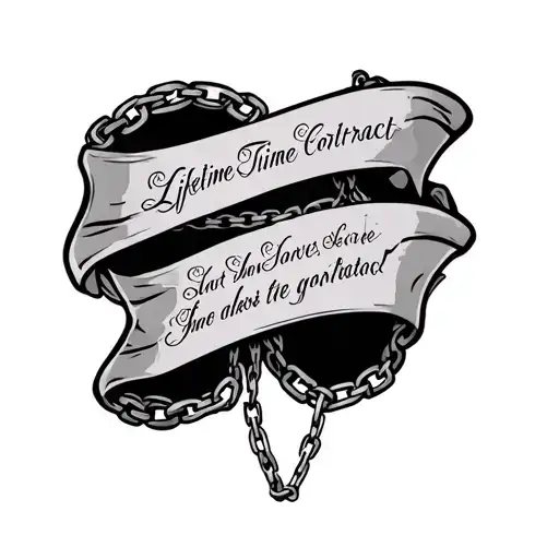 very detailed tribal scroll with a lifetime time slave contract written inside with chains tattoo design idea