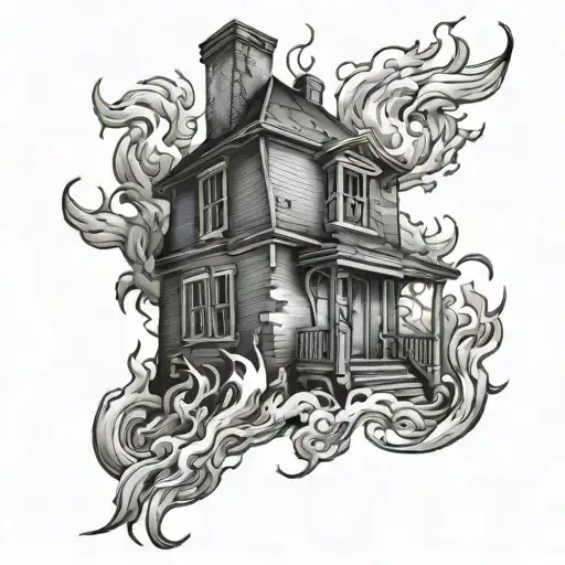 House burning tattoo design idea