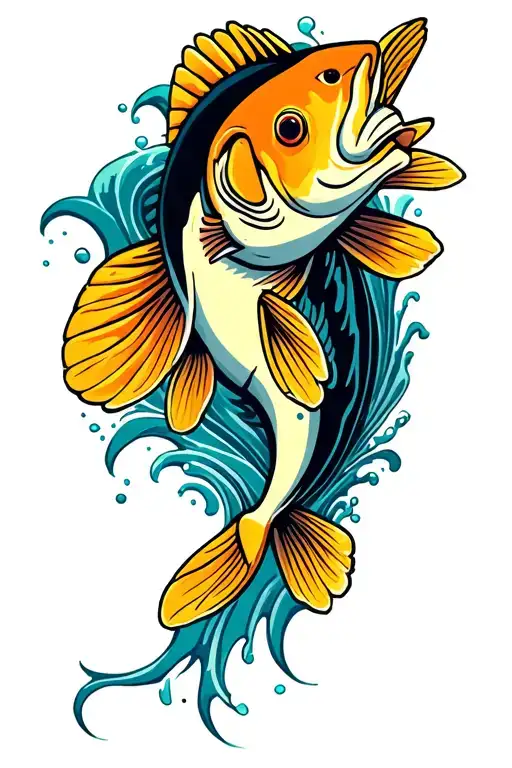 california sheephead fish swimming in water waves tattoo design idea