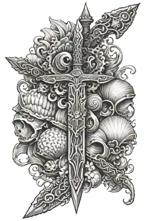 Make me the sword of Ogum with sea shells tattoo design idea