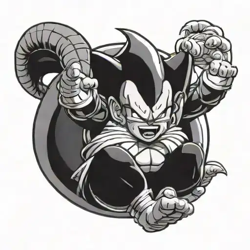 kid buu dragon ball with his  foot on kirby head tattoo design idea