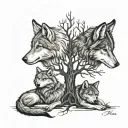 I want a simple tattoo. Under the tree of life, three wolves sit one inside the other, from largest to medium to smallest. tattoo design idea