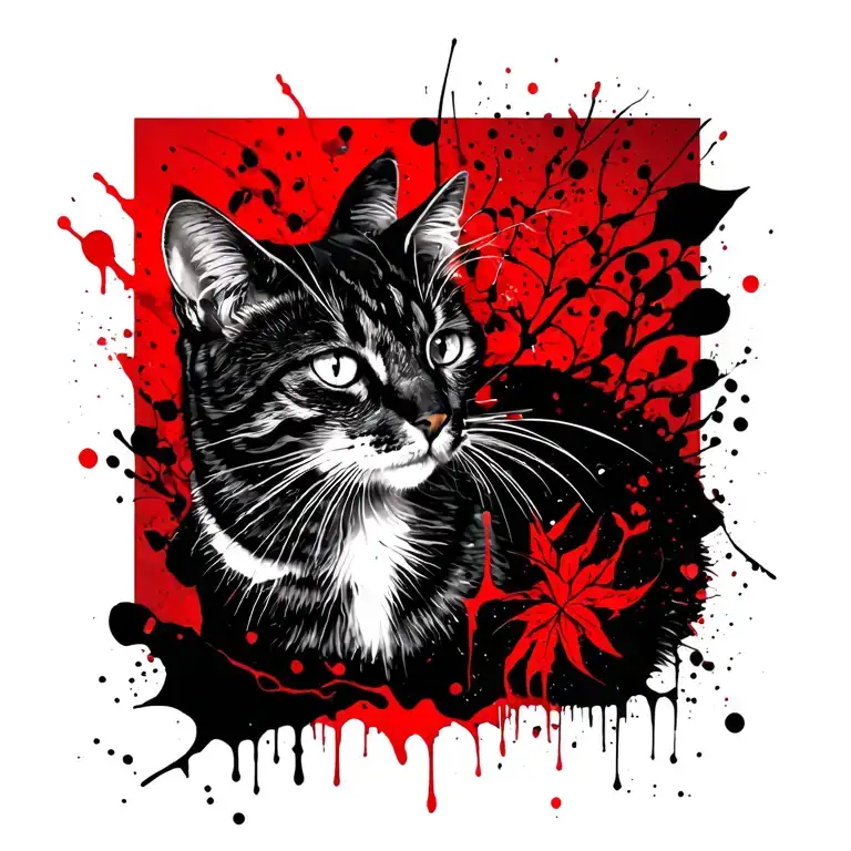 cats and nature tattoo design idea