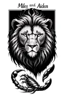 lion and scorpion with names Miles and Aiden tattoo design idea