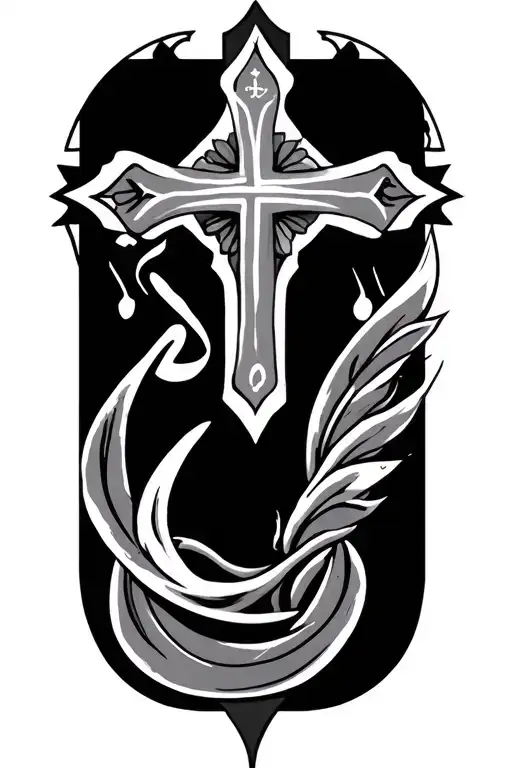 Faith in arabic with orthodox cross next to it tattoo design idea