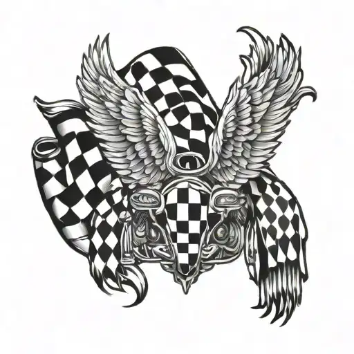 checkered flag angel wings with halo tattoo design idea