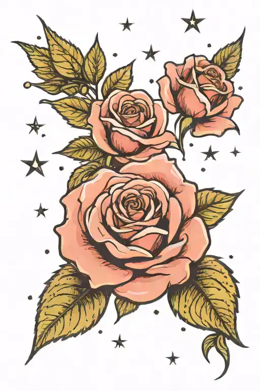 rose with star constellation tattoo design idea