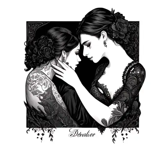 BDSM inspired tattoo featuring two lovers  man and women and chocking tattoo design idea