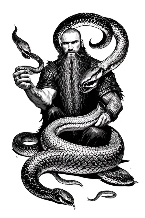 ragnar lothbrok in a snake pit full of adders tattoo design idea