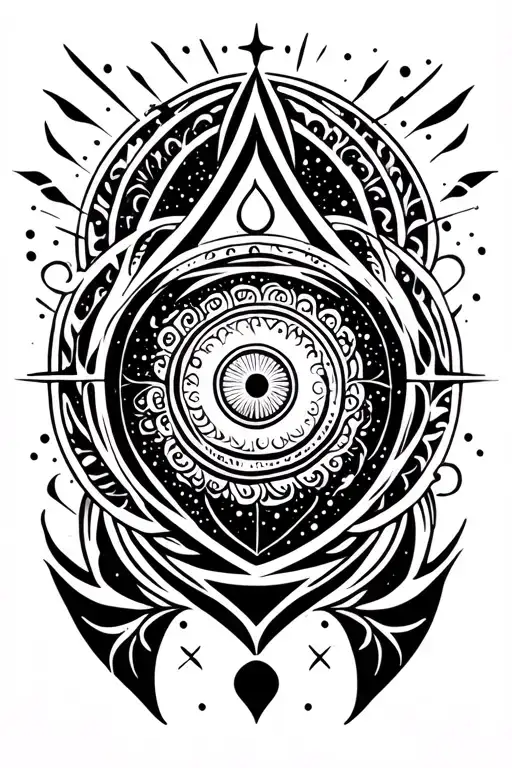 Lemurian starseed tattoo with spiral, whale shark markings, Pleiadian star cluster, triangle with third eye" tattoo design idea