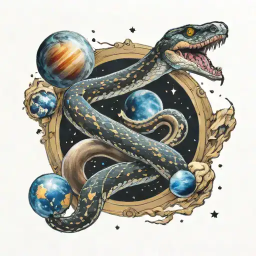 Snake in a Milky Way surrounded by planets  tattoo design idea