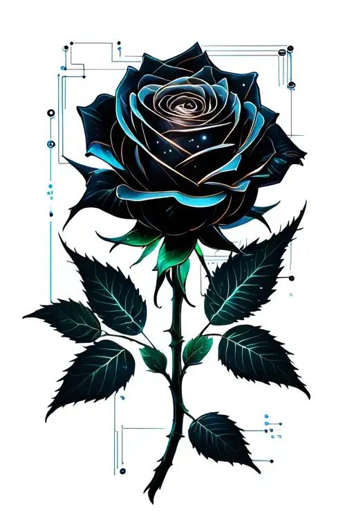 Cyber Sigilism "Black Rose, Cyber" Tattoo - BlackInk AI