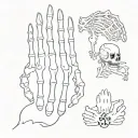 Skeleton hand with negative trait cards tattoo design idea