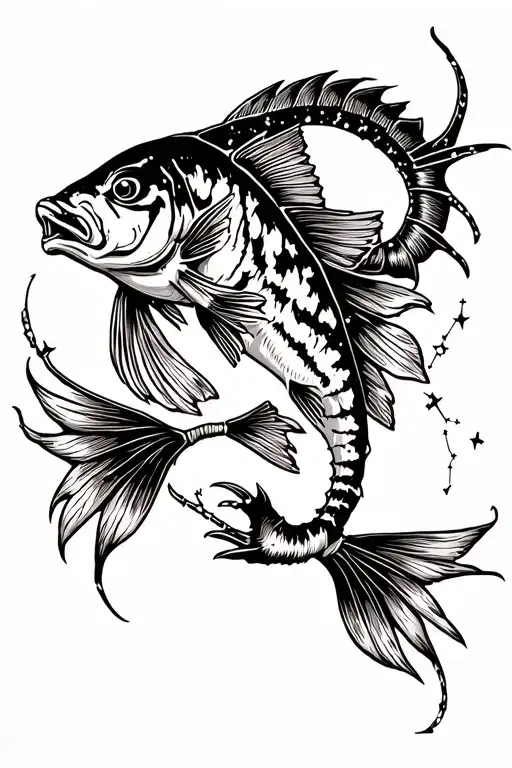 tiger fish with Scorpio Sagittarius constellation tattoo design idea