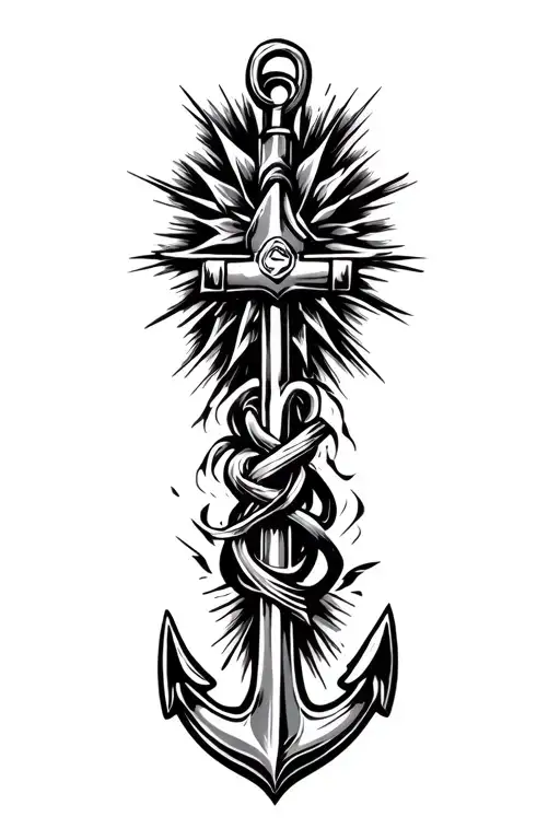 starburst with anchor tattoo design idea