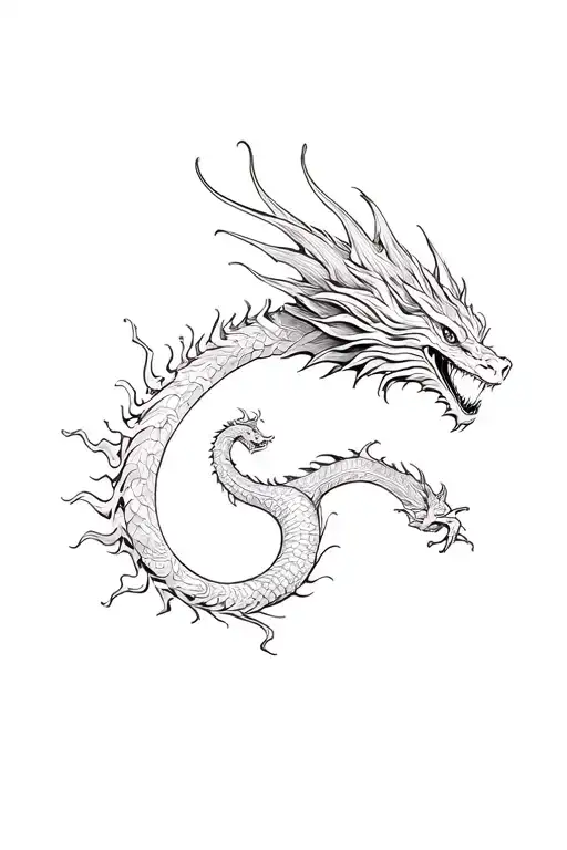 elegant Dragon flying towards the sun tattoo design idea
