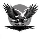 eagle spreading wings facing forward with a aircraft carrier under it tattoo design idea