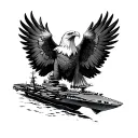 eagle spreading wings facing forward with a aircraft carrier under it tattoo design idea